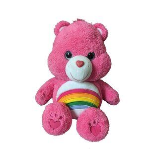 Care Bears Cheer Bear Plush Pink Rainbow Stuffed Animal 18 inch heart  nose